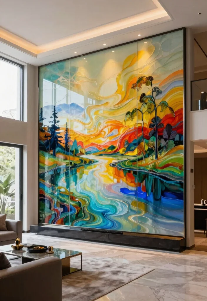 14 Glass Wall Art Ideas That Catch Light and Add Dimension - 9. Custom Glass Art Murals 1