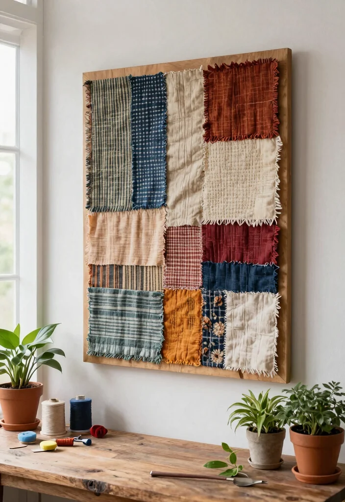 14 Handmade Wall Art Projects That Look Professional on Your First Try - 3. Textured Fabric Wall Art 1