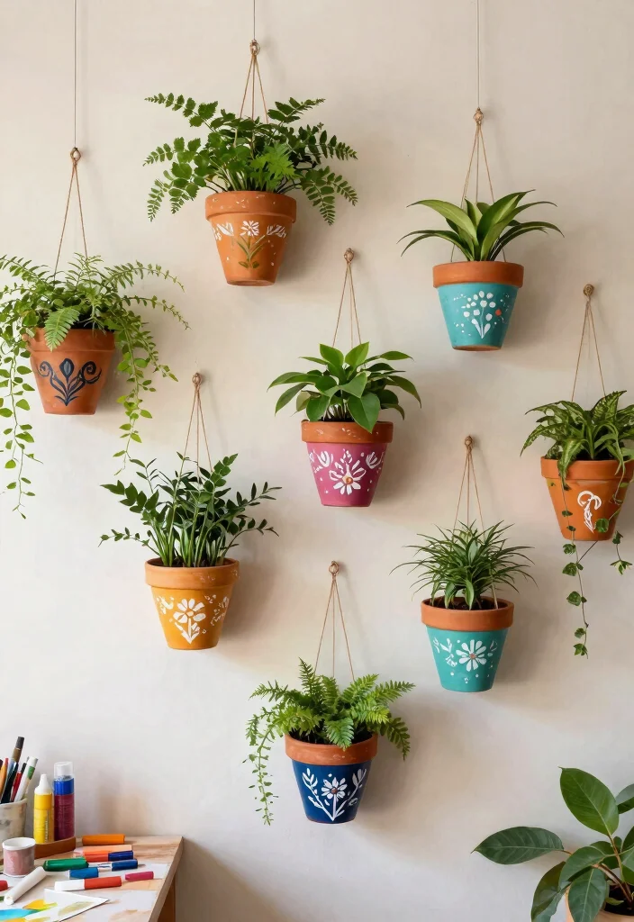 14 Handmade Wall Art Projects That Look Professional on Your First Try - 7. Hand-Painted Terracotta Pots 1
