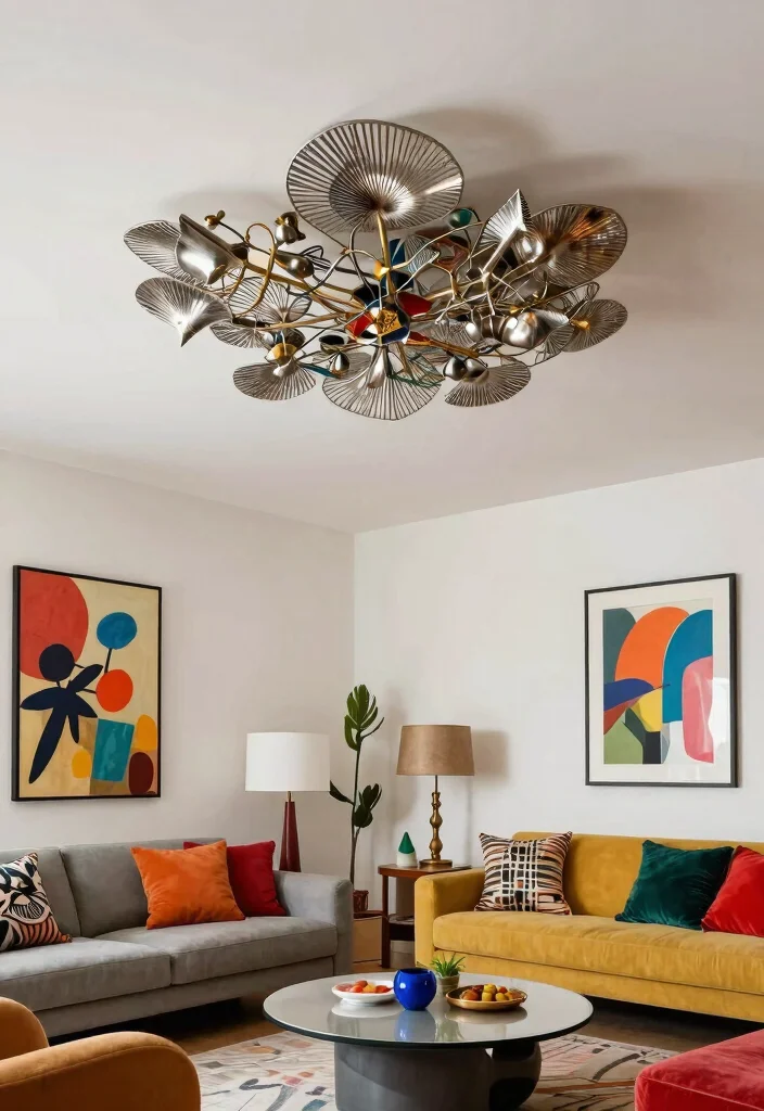 14 Living Room Ceiling Lamp Ideas That Brighten Dark Rooms - 10. Artistic Ceiling Sculptures 1