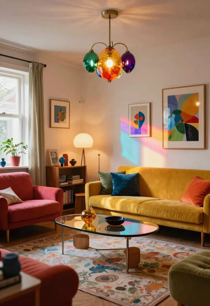 14 Living Room Ceiling Lamp Ideas That Brighten Dark Rooms - 13. Colorful Glass Fixtures 1