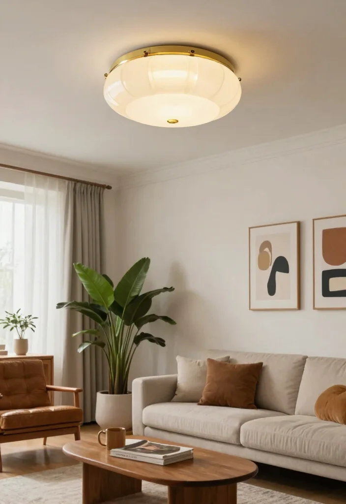 14 Living Room Ceiling Lamp Ideas That Brighten Dark Rooms - 2. Retro Flush Mounts 1