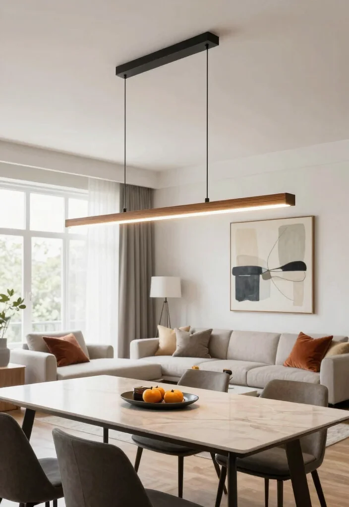 14 Living Room Ceiling Lamp Ideas That Brighten Dark Rooms - 3. Linear Suspension Lights 1