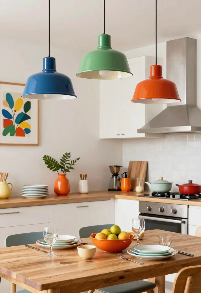 14 Metal Pendant Light Ideas That Don't Overpower Small Rooms - 7. Colorful Enamel Pendants 1