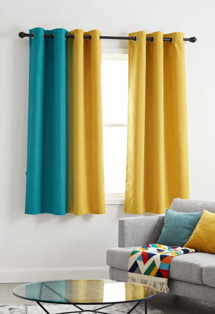 14 Short Curtains for Living Rooms That Don't Look Unfinished - 10. Color-Blocked Designs 1