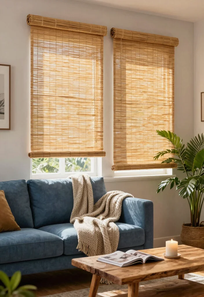 14 Short Curtains for Living Rooms That Don't Look Unfinished - 2. Chic Bamboo Shades 1