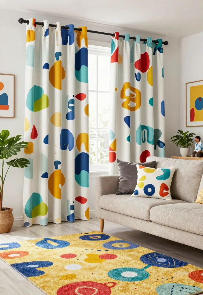 14 Short Curtains for Living Rooms That Don't Look Unfinished - 3. Playful Patterns 1