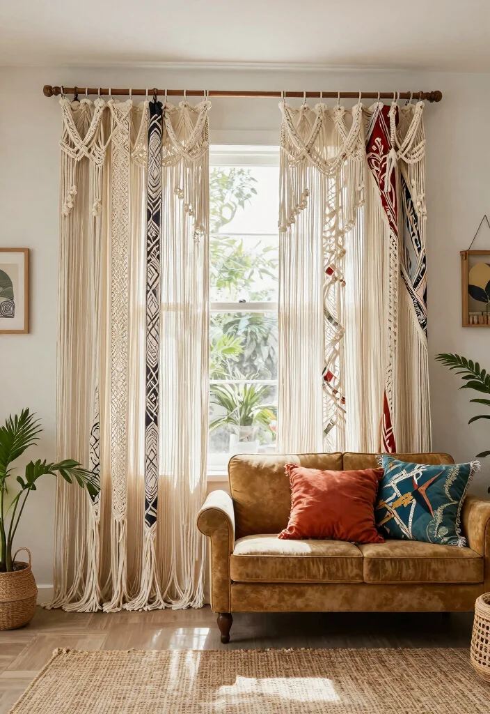 14 Short Curtains for Living Rooms That Don't Look Unfinished - 5. Bohemian Macrame 1