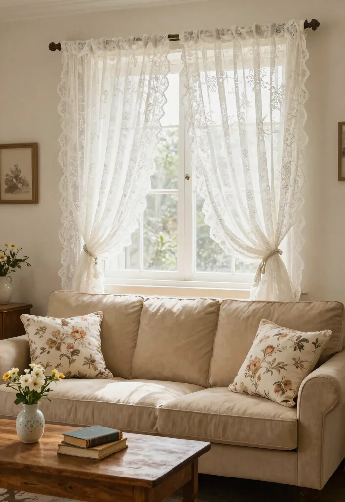 14 Short Curtains for Living Rooms That Don't Look Unfinished - 9. Vintage Lace Touch 1