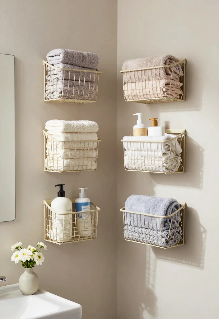 14 Small Bathroom Shelf Ideas That Don't Need Drilling or Studs - 10. Wall-Mounted Baskets 1