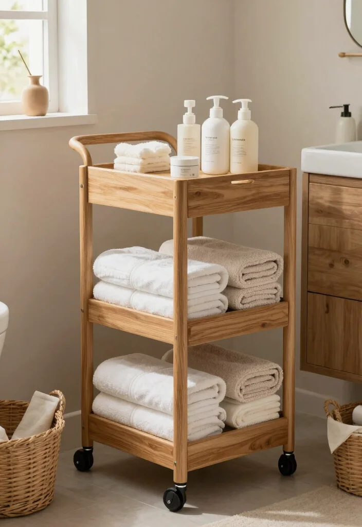 14 Small Bathroom Shelf Ideas That Don't Need Drilling or Studs - 14. Bathroom Cart for Mobility 1