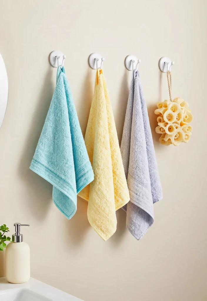14 Small Bathroom Shelf Ideas That Don't Need Drilling or Studs - 9. Adhesive Hooks for Hanging Storage 1