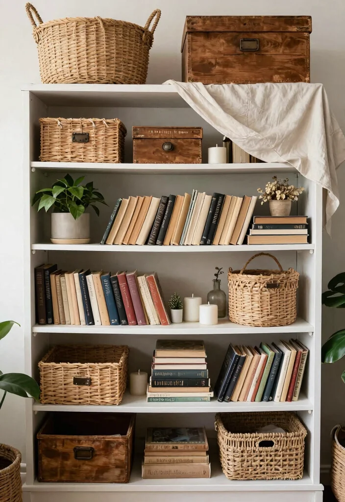 14 Vintage Book Shelf Ideas That Display Collections Without Clutter - 1. Layered Textures for Visual Interest 1
