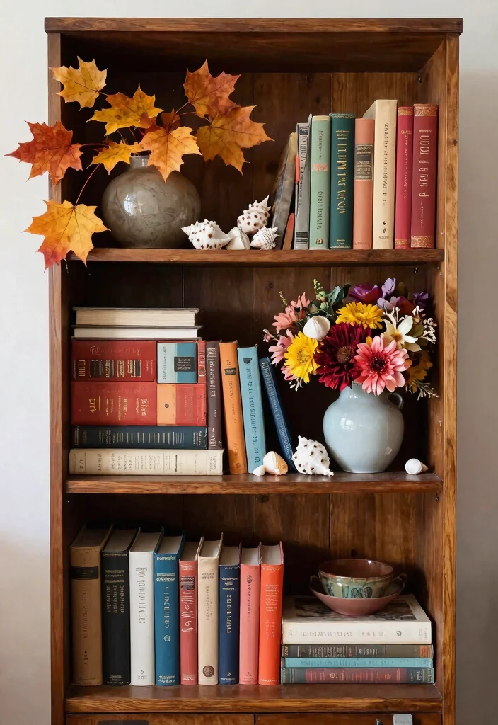 14 Vintage Book Shelf Ideas That Display Collections Without Clutter - 12. Seasonal Switch-ups 1