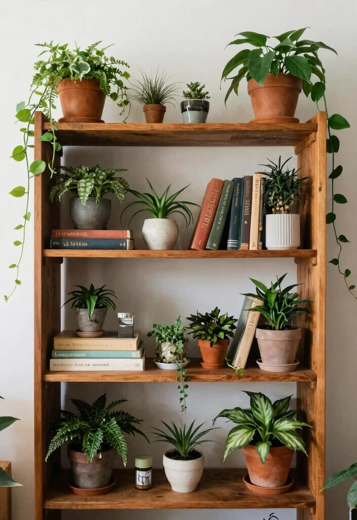 14 Vintage Book Shelf Ideas That Display Collections Without Clutter - 6. Botanical Accents 1