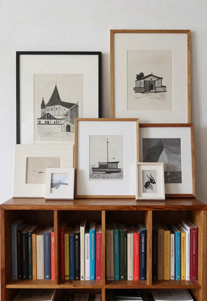 14 Vintage Book Shelf Ideas That Display Collections Without Clutter - 7. Layered Artwork 1