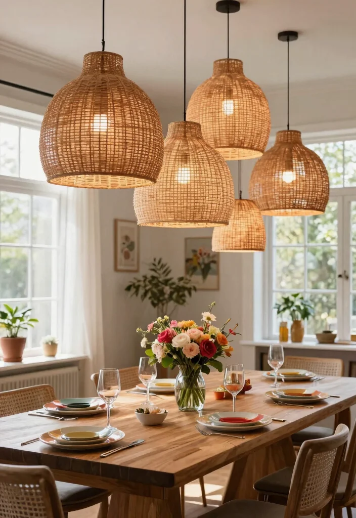 14 Woven Lamp Shade Ideas That Soften Harsh Overhead Light - 11. Hanging Woven Shades for Dramatic Effect 1