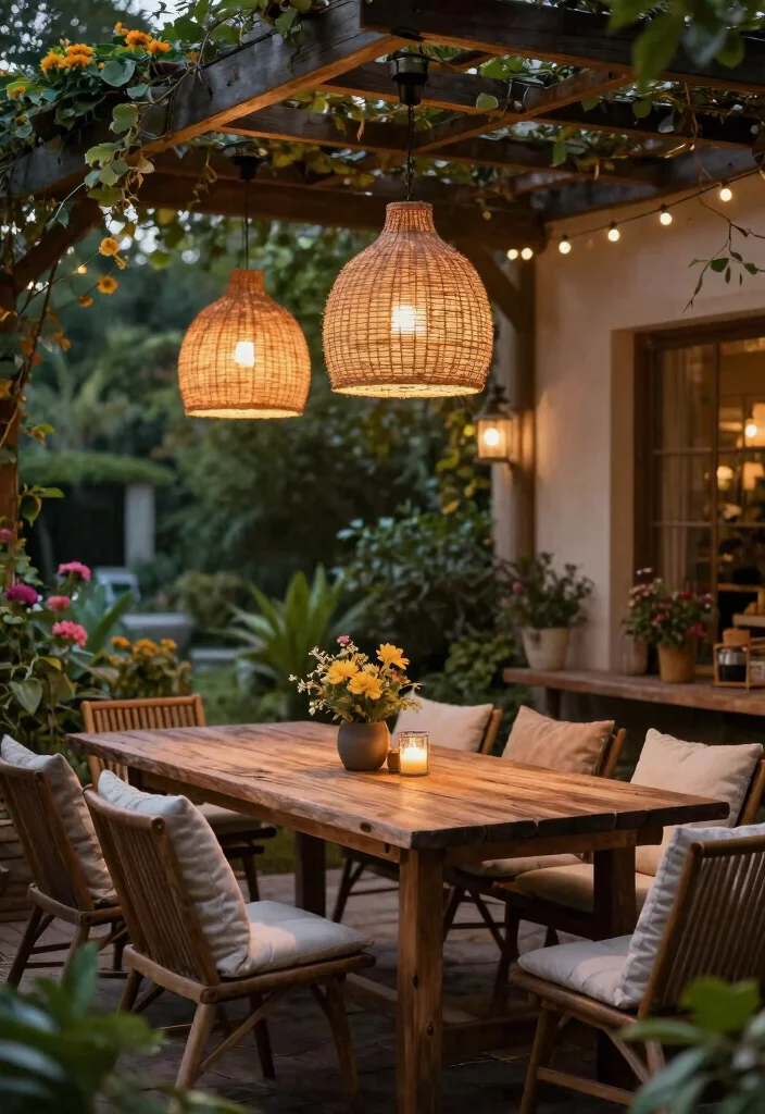 14 Woven Lamp Shade Ideas That Soften Harsh Overhead Light - 12. Outdoor Woven Shades for Patios 1