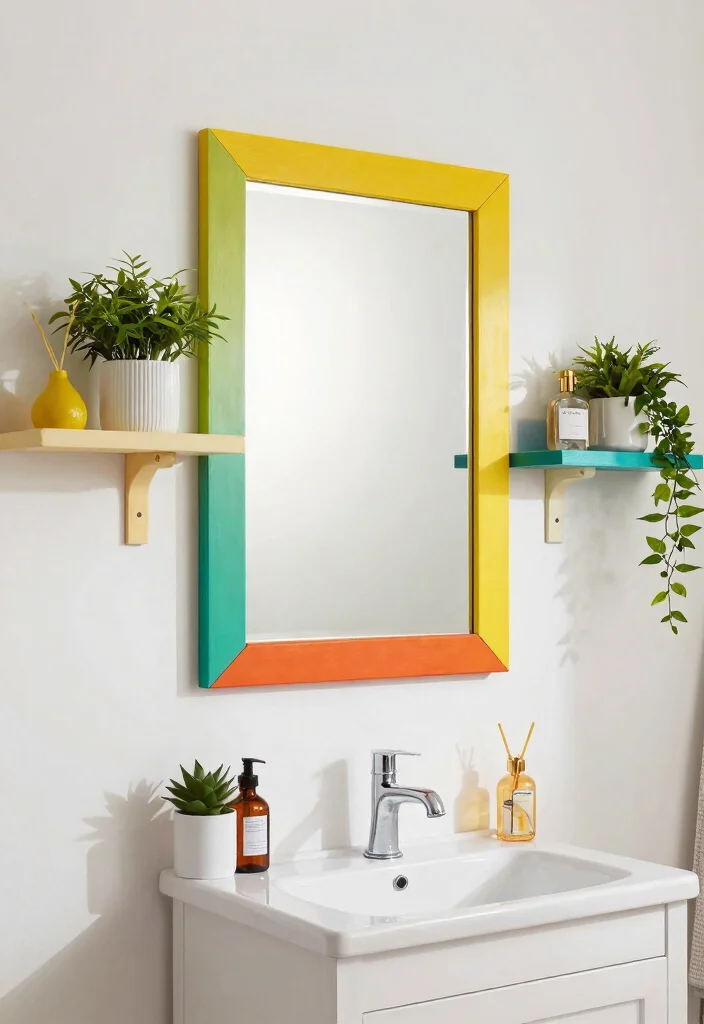 15 Bathroom Mirror With Shelves Ideas That Add Storage Fast - 10. Colorful Painted Mirrors 1