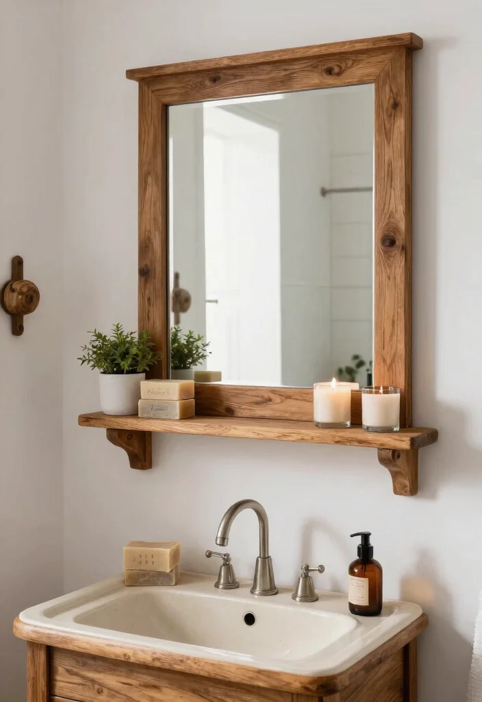 15 Bathroom Mirror With Shelves Ideas That Add Storage Fast - 2. Rustic Wooden Shelves 1