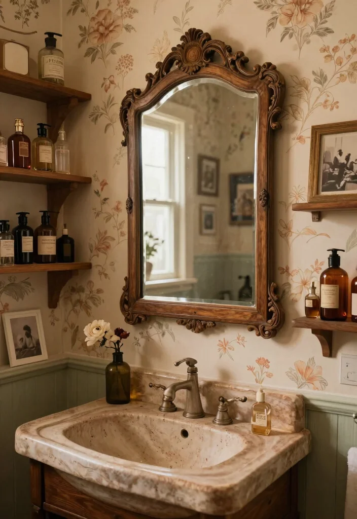 15 Bathroom Mirror With Shelves Ideas That Add Storage Fast - 3. Vintage Mirrors with Shelving 1