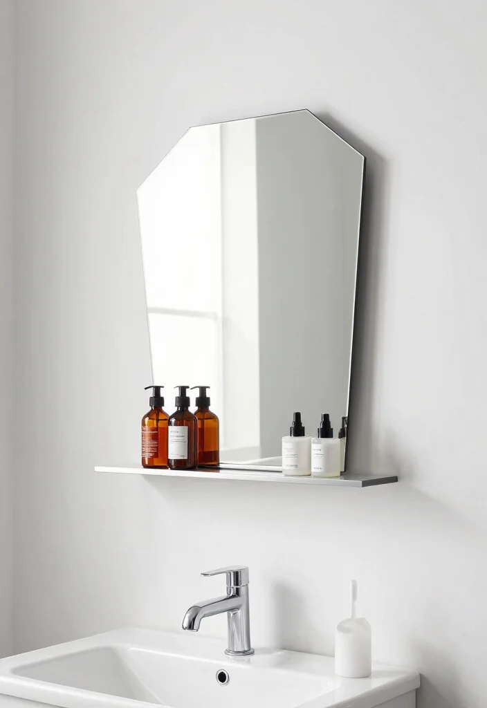 15 Bathroom Mirror With Shelves Ideas That Add Storage Fast - 4. Modern Geometric Shapes 1