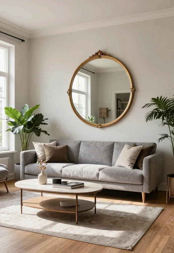 15 Circle Mirrors on Wall Living Room Ideas That Make Small Spaces Feel Bigger - 1. Embrace the Statement Piece 1
