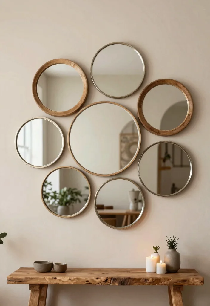 15 Circle Mirrors on Wall Living Room Ideas That Make Small Spaces Feel Bigger - 2. Layering Mirrors for Depth 1