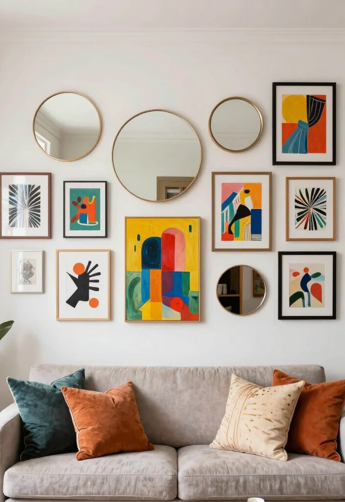 15 Circle Mirrors on Wall Living Room Ideas That Make Small Spaces Feel Bigger - 6. Artful Arrangements 1