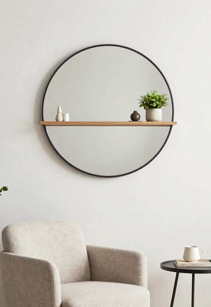 15 Circle Mirrors on Wall Living Room Ideas That Make Small Spaces Feel Bigger - 9. Functional Decor 1