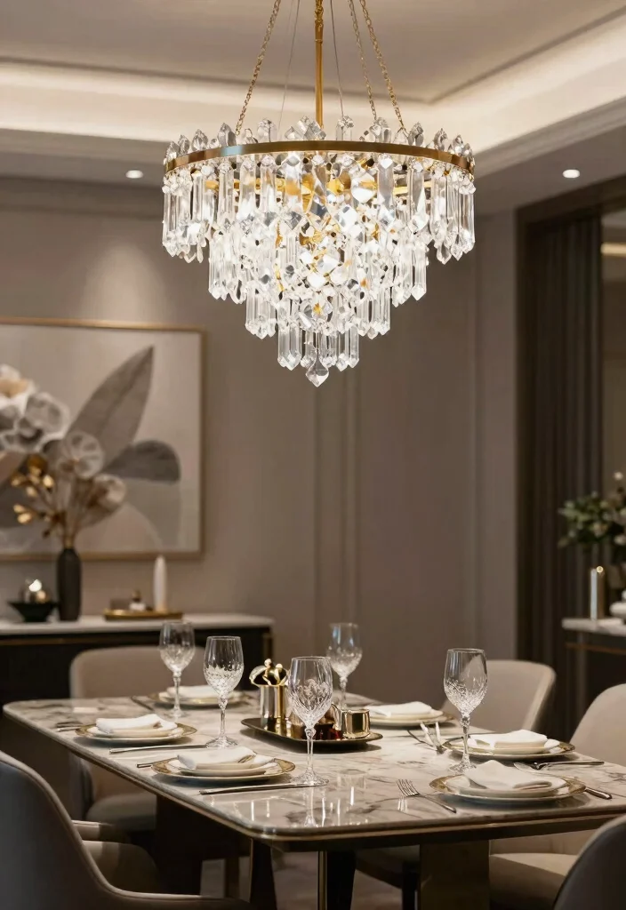 15 Dining Pendant Light Concepts That Center the Table Perfectly - 12. Crystal Chic 1