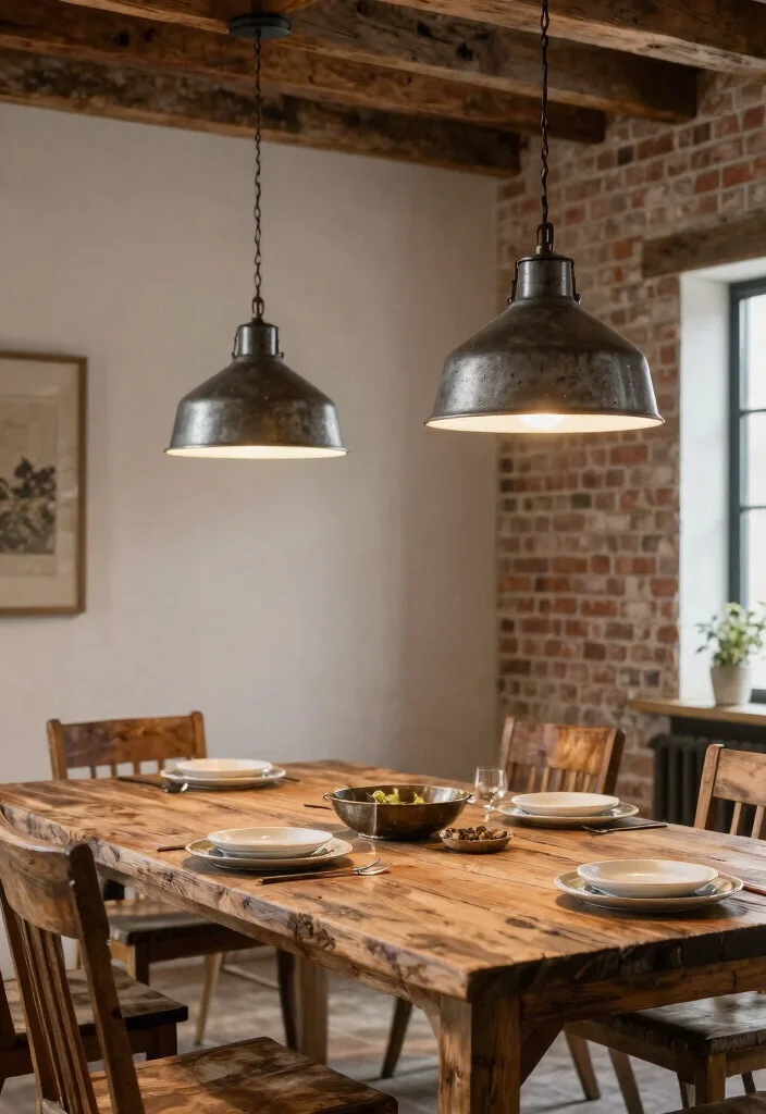 15 Dining Pendant Light Concepts That Center the Table Perfectly - 13. Farmhouse Industrial Fusion 1