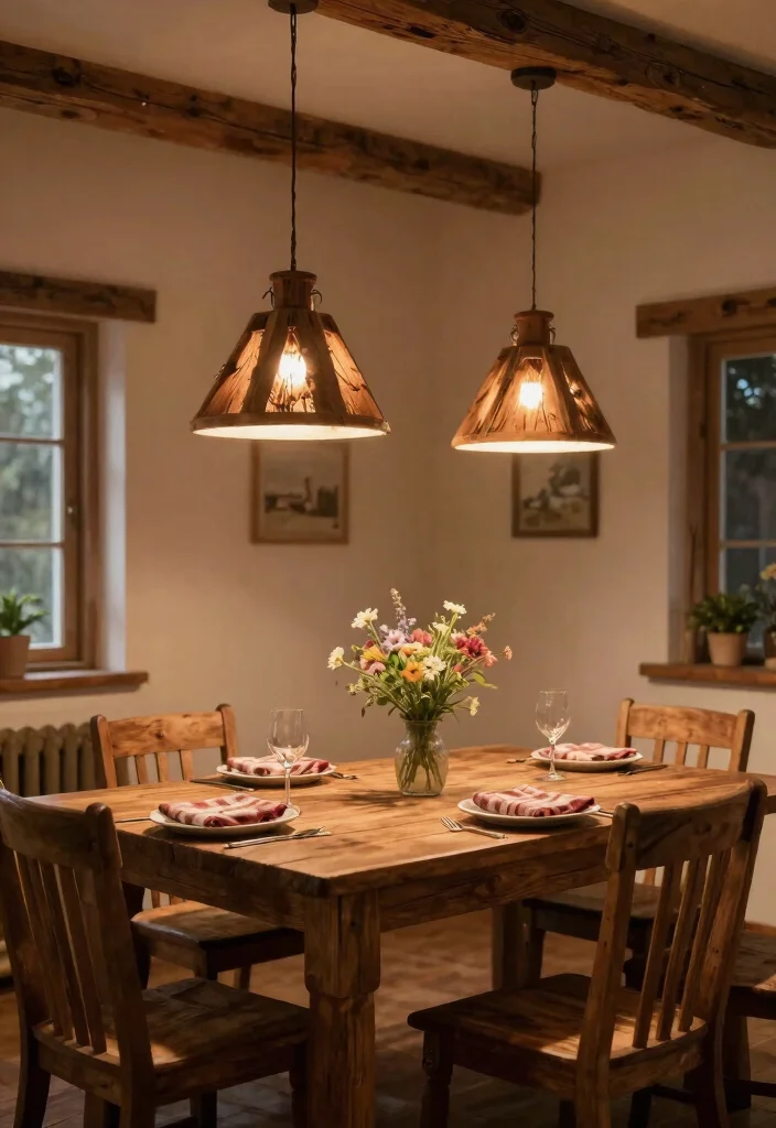 15 Dining Pendant Light Concepts That Center the Table Perfectly - 2. Rustic Reclaimed Wood Wonders 1