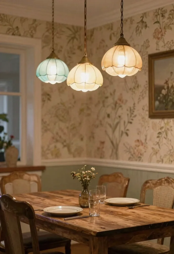 15 Dining Pendant Light Concepts That Center the Table Perfectly - 3. Vintage Glass Elegance 1