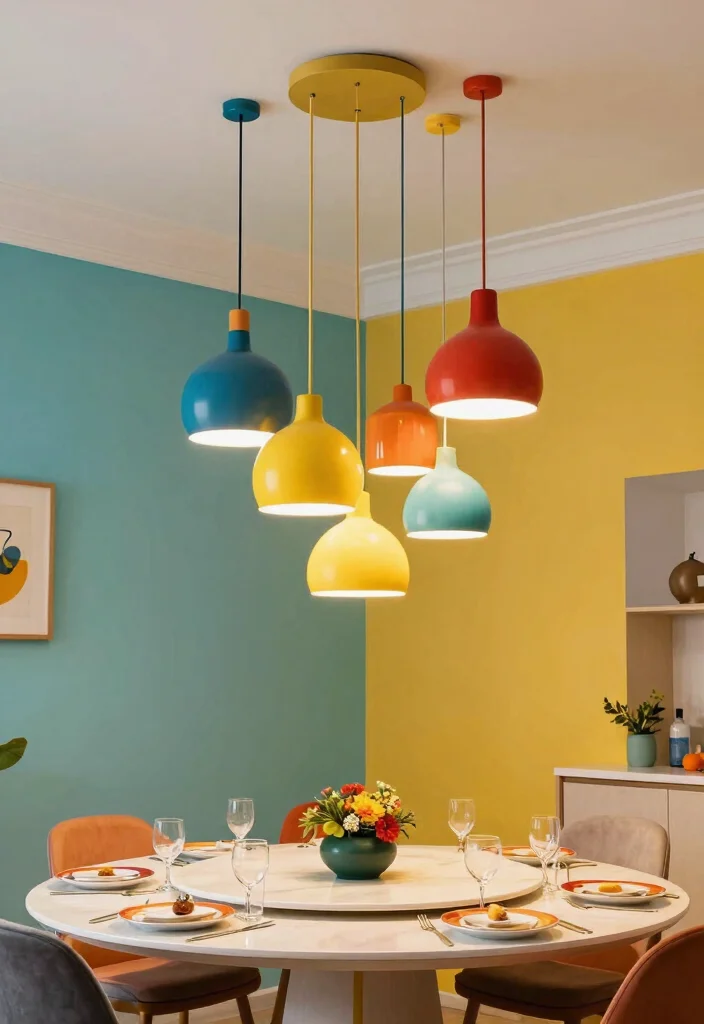 15 Dining Pendant Light Concepts That Center the Table Perfectly - 7. Colorful Pendant Cluster 1