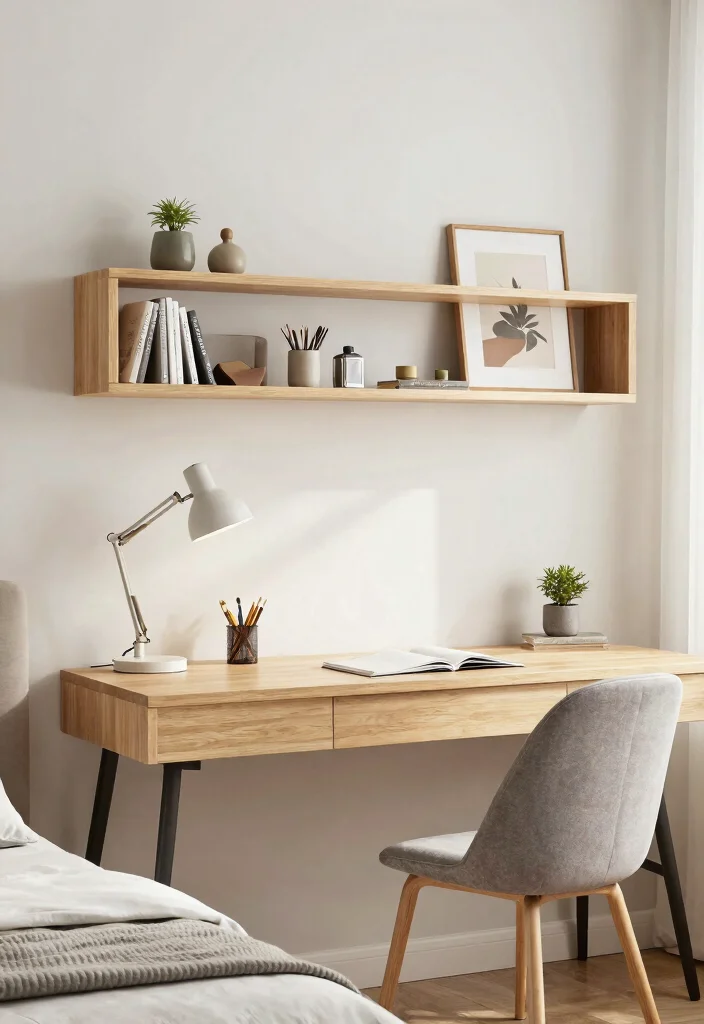 15 Floating Shelf Decor Bedroom Ideas That Stay Styled and Uncluttered - 10. Functional Floating Desk 1