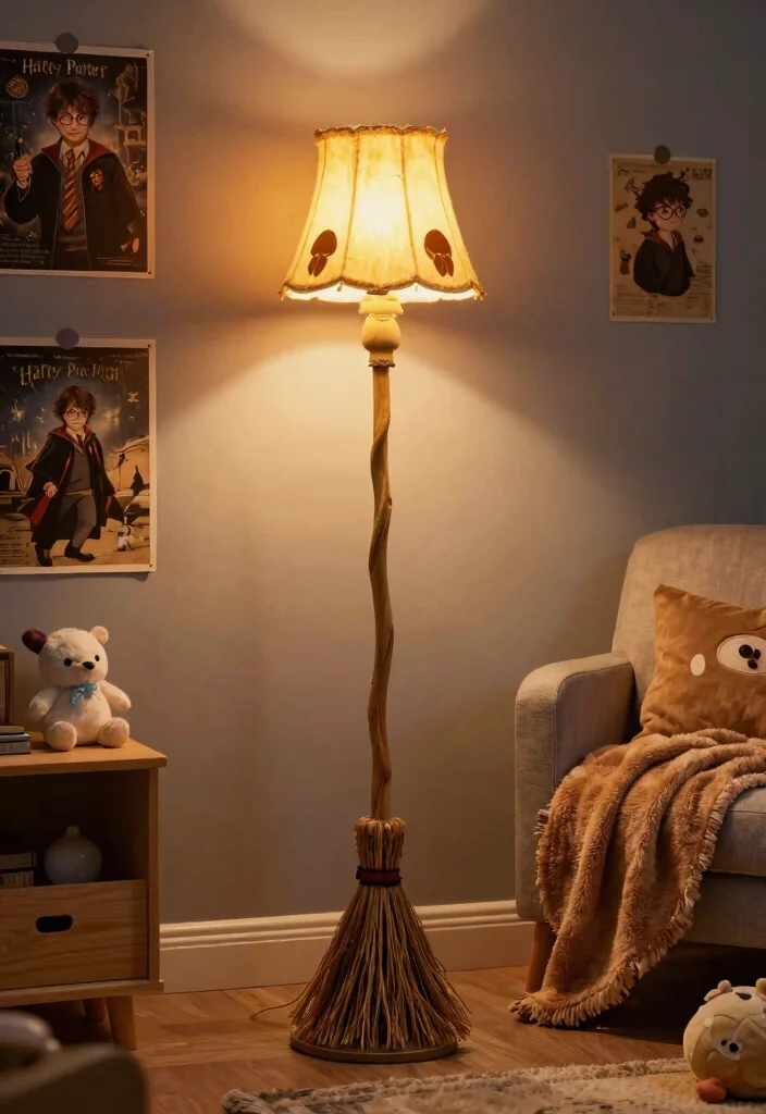15 Harry Potter Lamp Ideas That Light Up Any Wizarding Room - 10. Broomstick Lamp 1