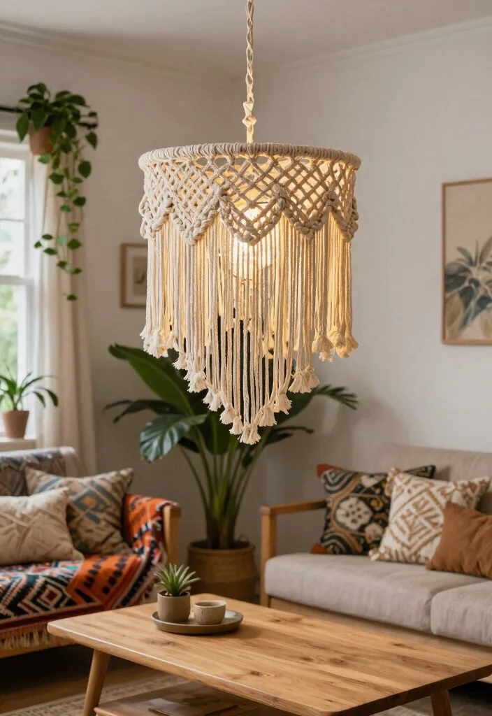 15 Lamp Shade Chandelier Ideas That Update Old Fixtures Fast - 15. DIY Macrame Shades for a Bohemian Vibe 1