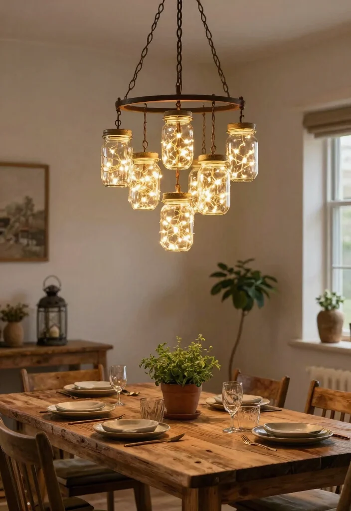 15 Lamp Shade Chandelier Ideas That Update Old Fixtures Fast - 4. Repurposed Mason Jars for a Rustic Charm 1
