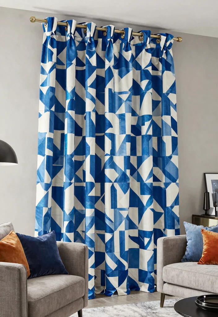 15 Living Room Decor Curtains on a Budget That Look Custom - 10. Bold Geometric Patterns 1