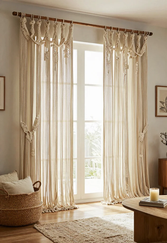 15 Living Room Decor Curtains on a Budget That Look Custom - 2. Boho Macrame Curtains 1