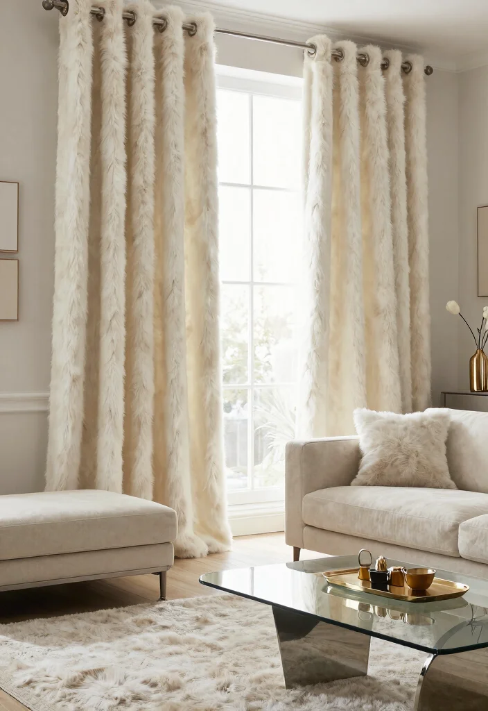 15 Living Room Decor Curtains on a Budget That Look Custom - 7. Textured Faux Fur Curtains 1