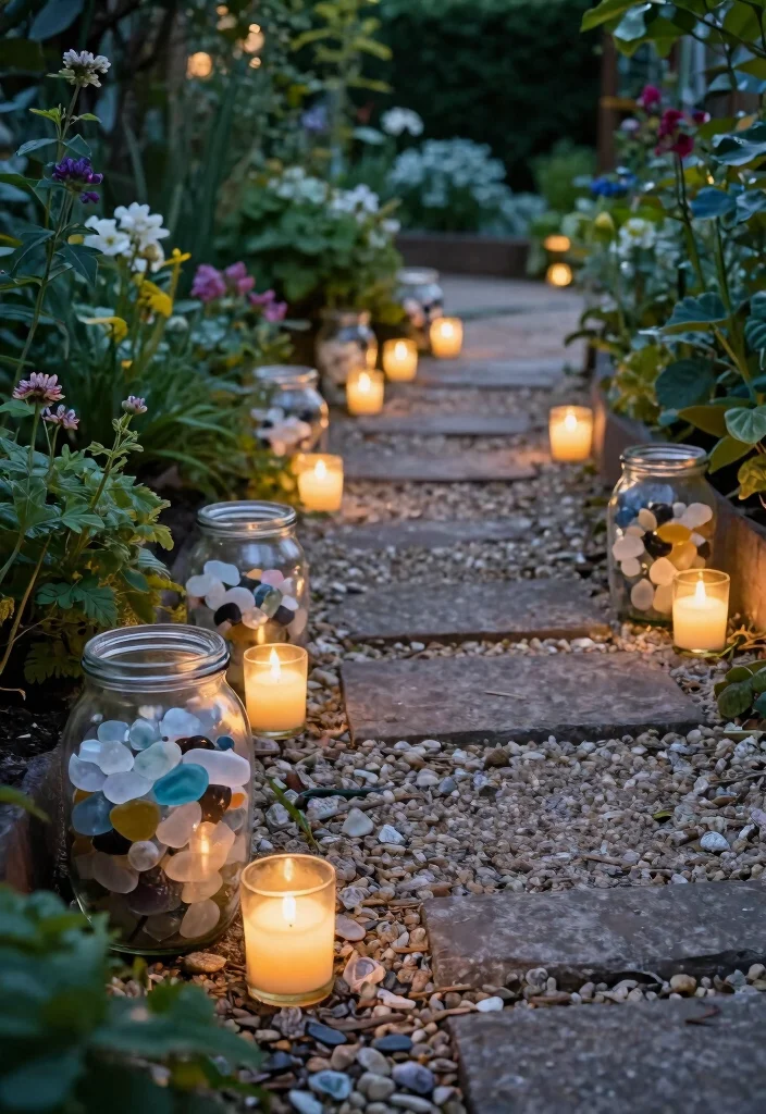 15 Sea Glass Candle Holder Ideas That Catch Light Beautifully - 10. Garden Pathway Candle Holders 1