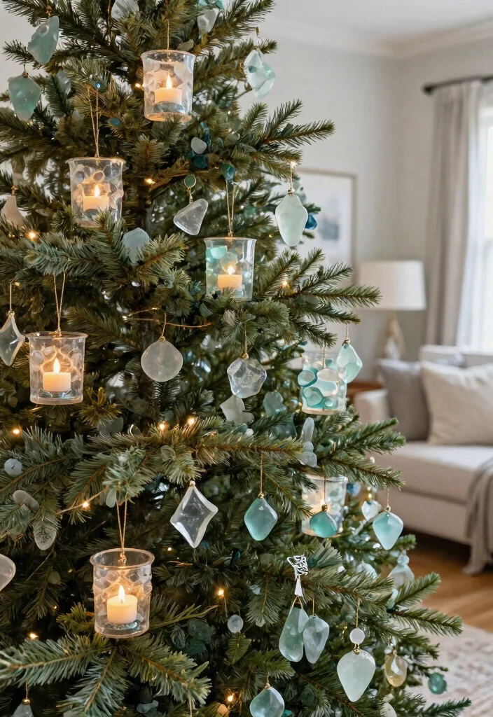 15 Sea Glass Candle Holder Ideas That Catch Light Beautifully - 4. Sea Glass Tree Ornaments 1