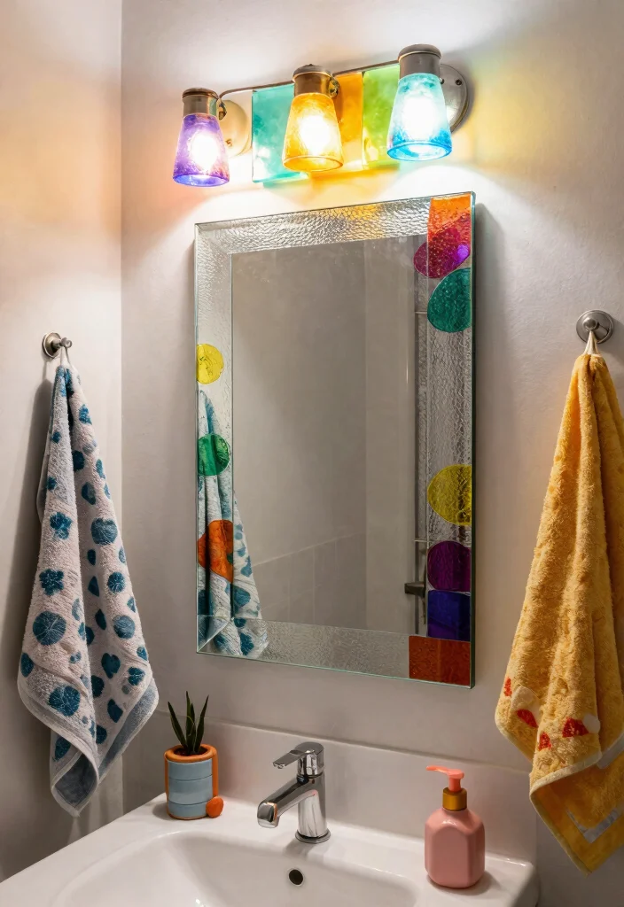 15 Small Bathroom Vanity Lights Over Mirror That Brighten Without Glare - 9. Colorful Glass Fixtures 1