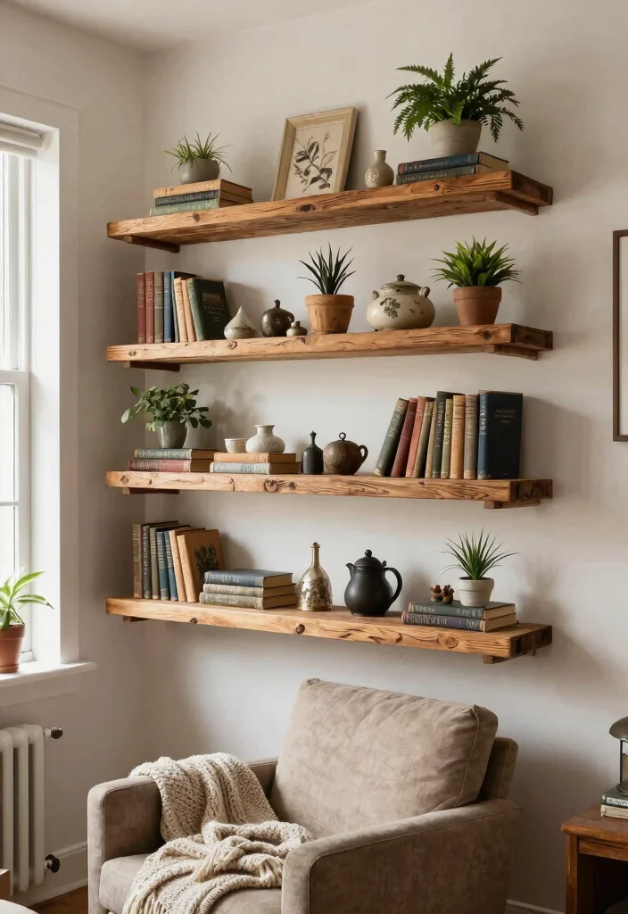15 Vintage Wall Decor Finds That Look Authentic Without Thrift Store Hunting - 7. Rustic Wooden Shelves 1