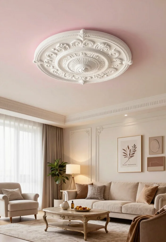 18 Ceiling Lamp Design Ideas for Low Ceilings That Don't Hang Down - 7. Decorative Ceiling Medallions with Discreet Fixtures 1