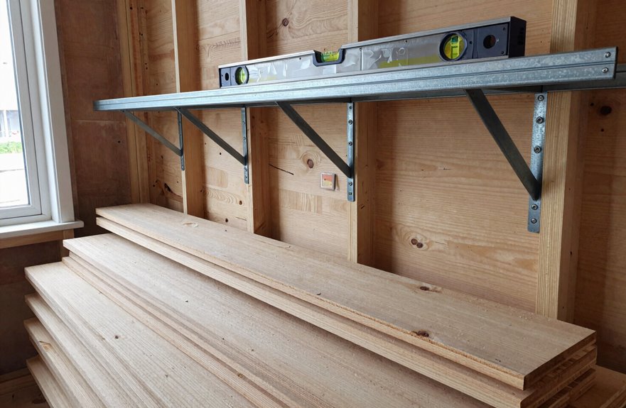 locate studs level brackets secure