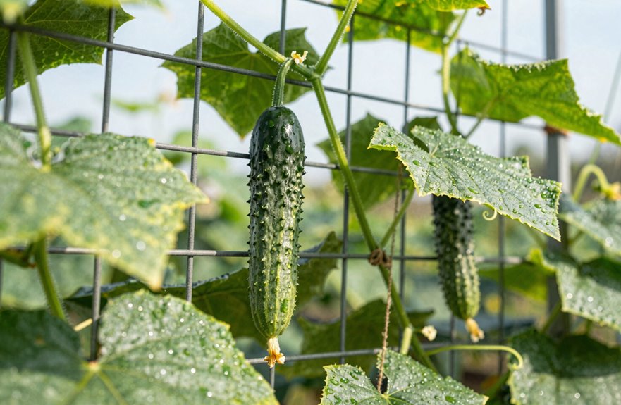 weave cucumber vines through cages