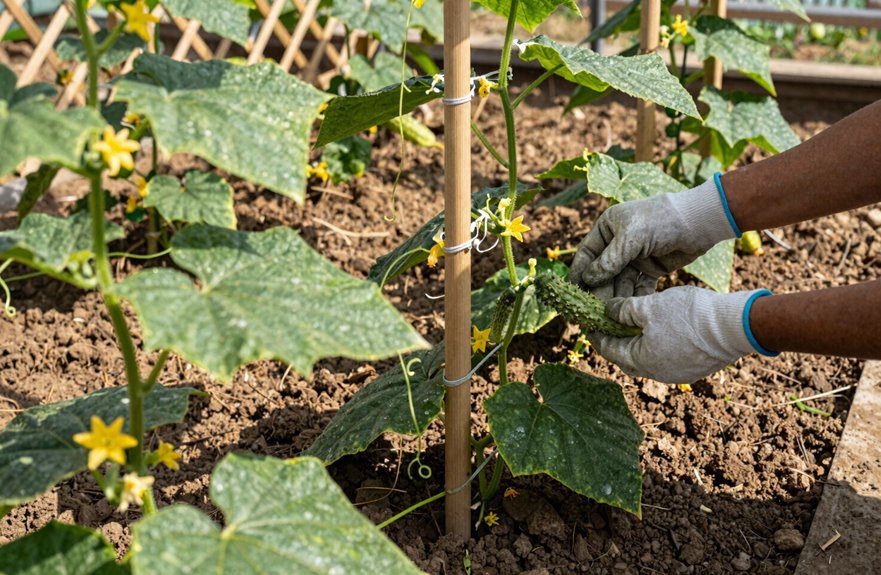 7 Steps to Growing Cucumbers Vertically in a Raised Bed 5 gentle trellis training for cucumbers